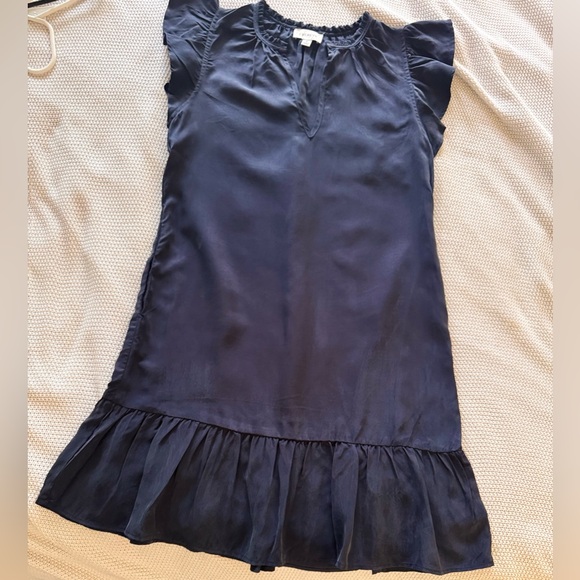 EVEREVE Cupro Navy Blue Ruffle Hem Mini Dress - Super SOFT Fabric!! - Picture 3 of 16